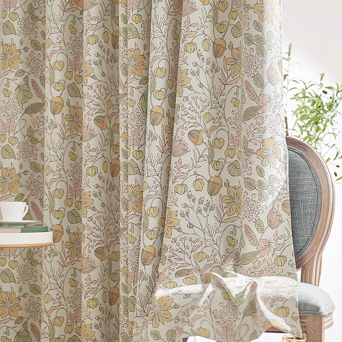 jinchan Nursery Curtains 95% Blackout Yellow Floral Curtains for Girls Room, 84 Inch Length Farmhouse Drapes for Bedroom Living Room Darkening Window Treatment Fall Decor Grommet Top Set of 2 Panels