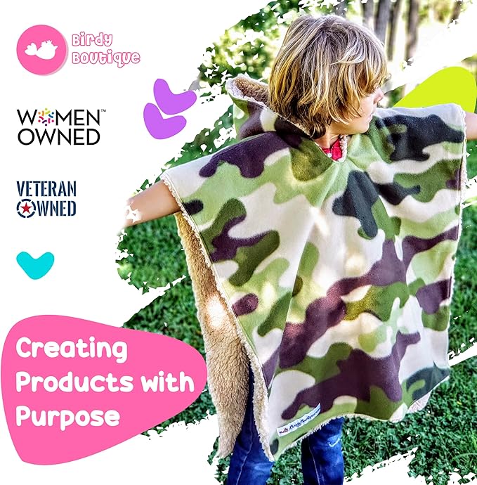 Birdy Boutique Car Seat Poncho for Kids – Safe to Use Over Seat Belts – Reversible Warm and Cozy Blanket – Easy on Easy Off and Doesn’t Impact Car Seat Performance – Camo and Bear – One Size