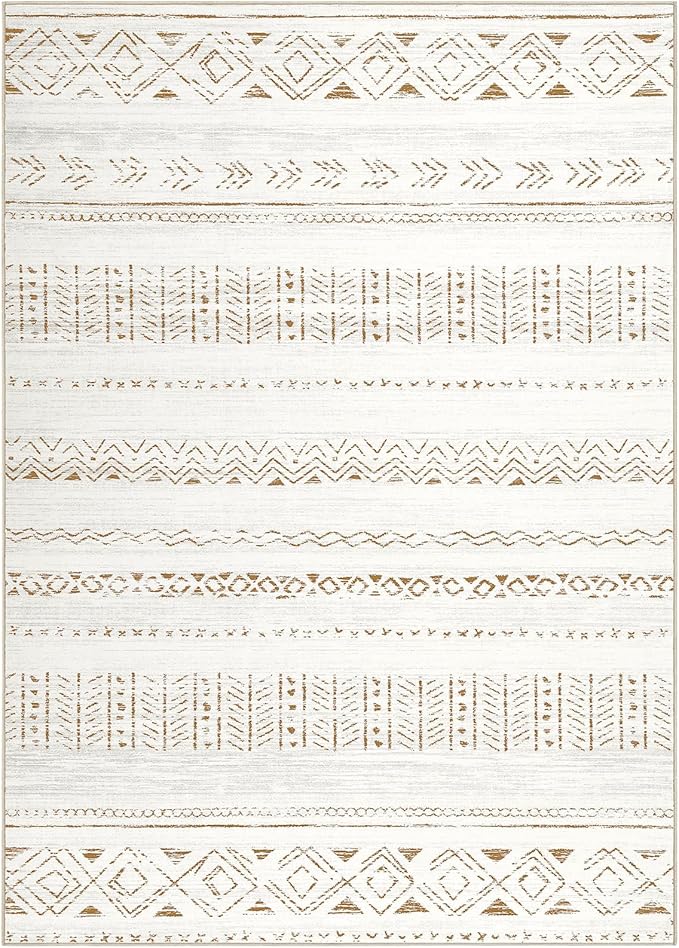 Area Rugs for Living Room Washable Living Room Rug Soft Neutral Indoor Floor Carpet Non-Slip Stain Resistant Modern Boho Rugs for Bedroom Dining Room Kids Room Nursery Office Home Brown/Cream