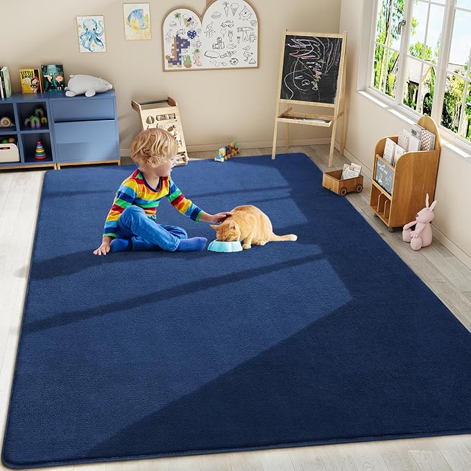 Amearea Large Modern Area Rugs for Bedroom Living Room, 6x9 Feet Navy Blue Thickened Memory Foam Rug, Fluffy Indoor Washable Rugs Non Slip Minimalist Carpet for Boys Girls Dorm Nursery Room Decor