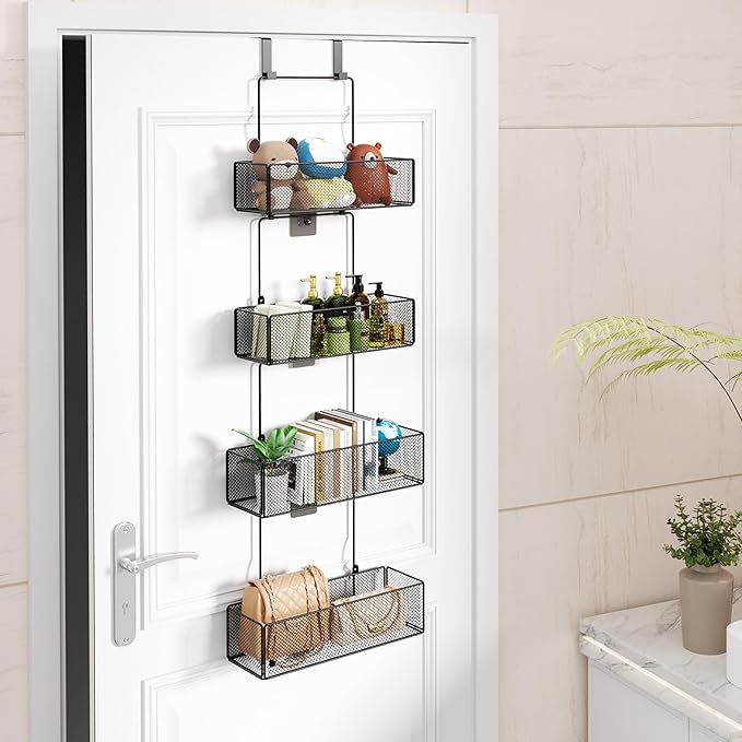 HapiRm Over Door Organizer Storage - Separable Door Organizer Hanging with 4 Metal Large Capacity Baskets for Bathroom Bedroom Kitchen Pantry Closet (Black)