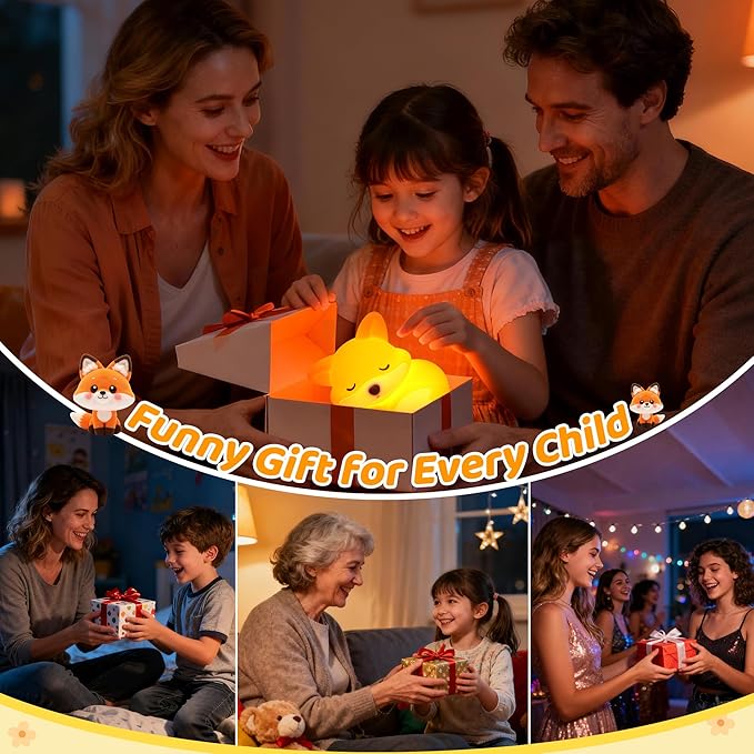 Attivolife Fox Night Light, Squishy Fox Animal Silicone Lamp Gifts for Kids, Rechargeable Nursery Bedside Touch Nightlight wtih Dimmable Timer, Novelty Birthday Xmas Presents for Toddler Baby Girl