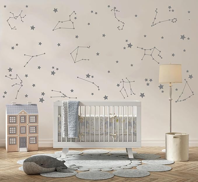 Constellation Wall Decals Stars Stickers - Nursery Boys Room Kids Room Sticker Vinyl Decor Y85 (Grey)