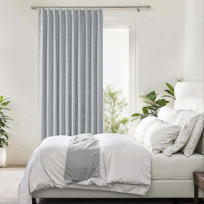 Pinch Pleated Blackout Curtain Panels with Full Blackout Liner Linen Texture Window Treatment Sets with Back Tab for Living Room Bedroom Thermal Insulated Drape with 12 Hooks, 60"x95"x1, Gray
