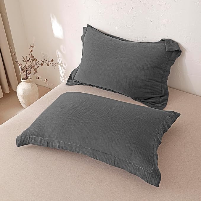 MorroMorn Muslin Duvet Cover Queen Size, 100% Breathable Cotton Comforter Cover Sets, Ultra Soft 2-Layer Gauze Duvet Cover Set 3 PCS with 2 Pillowcases, Lightweight Linen Like, 90"x90", Dark Grey