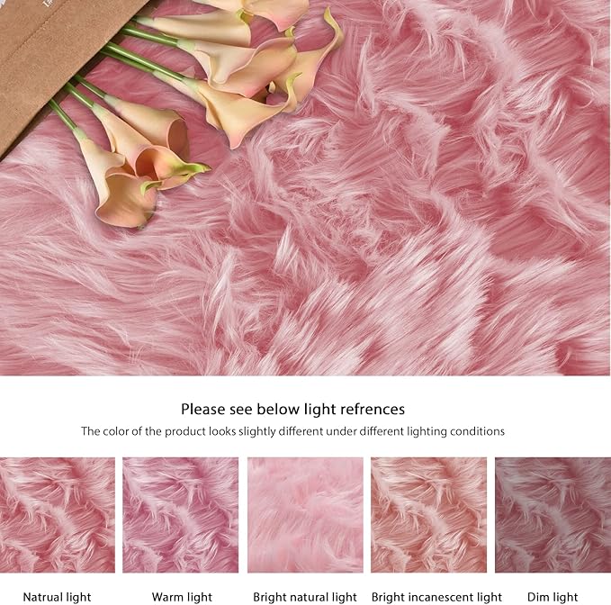Pink Area Rugs 8x10 Shag Large Washable Rugs for Bedroom Plush Faux Sheepskin Shaggy Fur Rug for Living Room Soft Rectangle Rug