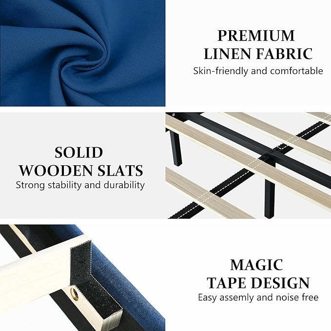 BarnFurin Full Size Bed Frame with Button Tufted Headboard, Upholstered Platform Bed with Wooden Slats Support, No Box Spring Needed, Easy Assembly, Navy Blue