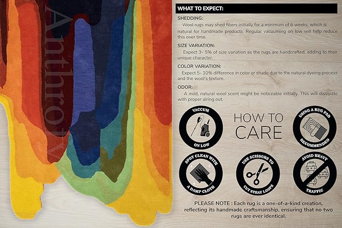 Selena Scallop Area Rug – 8' R – Handmade Wool Area Rugs – Dark Grey Rug for Living Room, Bedroom – Anti-Skid – Carpets with Non-Slip Natural Backing with 100% Cotton