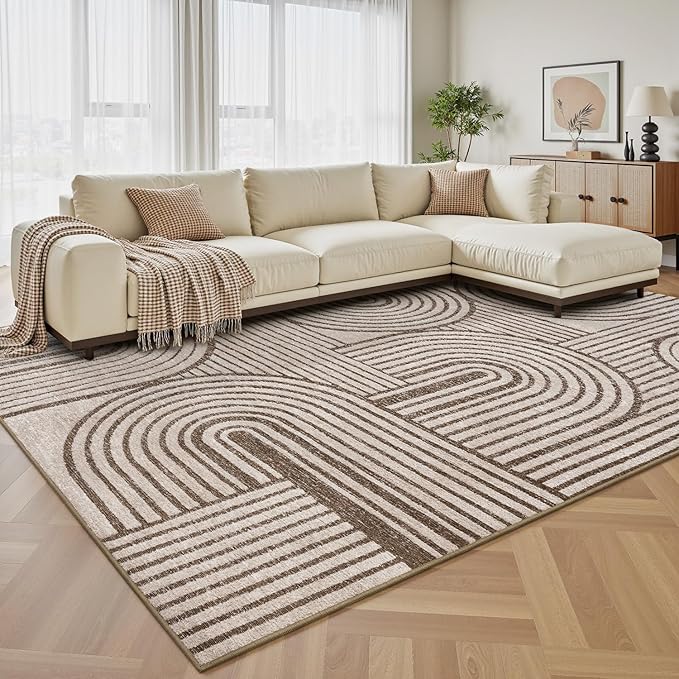 Modern 5x7 Area Rugs Textured Tufted Rugs for Living Room Bedroom Rug-Carpet Taupe Brown Washable Neutral Geometric Moroccan Boho Rug