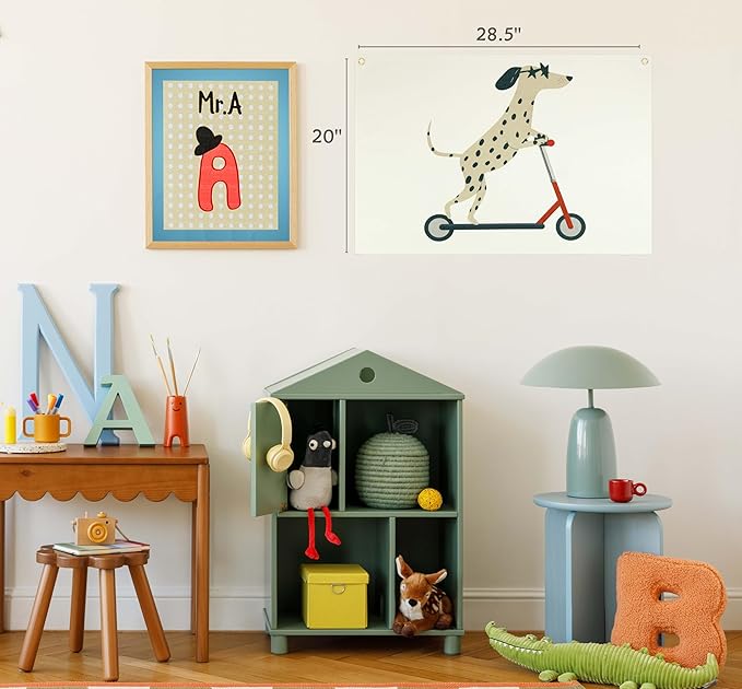 Boy Rectangular Banner Flag Pennant Wall Decor Gift for Baby Boy Kids Teen,Nursery Home Bedroom Playroom Reading Room Front Decor-Dalmatian Scooter-Baby,Shower Birthday Christmas Gift