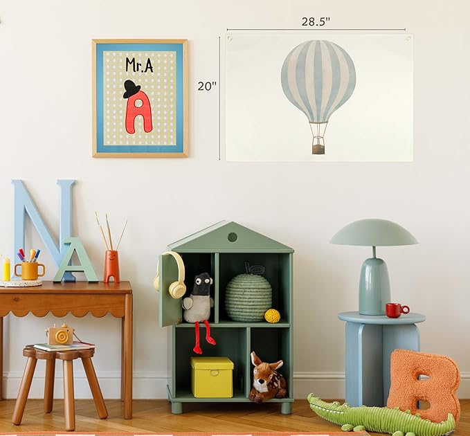 Boho Rectangular Banner Flag Sign Wall Decor Gift for Baby Boy Girl Kids-Nursery Bedroom Playing Room Reading Room Decor Decorations-Hot Air Balloon Theme-Baby,Shower Birthday Christmas Gift