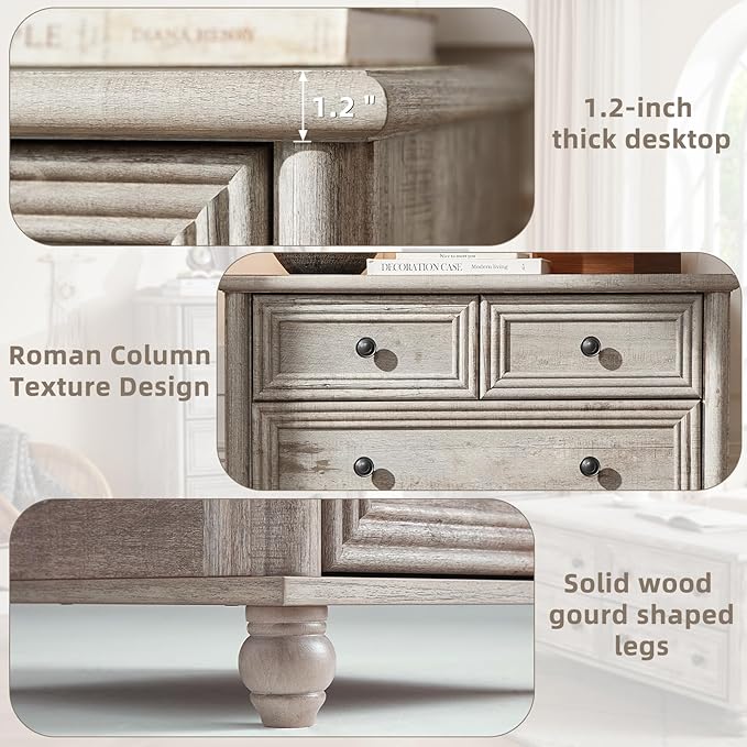 Farmhouse 5 Drawer Dresser for Bedroom, 35.5" Tall Small Dressers & Chest of Drawers, Rustic Wood Dresser with Roman Column, Storage Organizer for Living Room, Hallway, Closet (Grey)