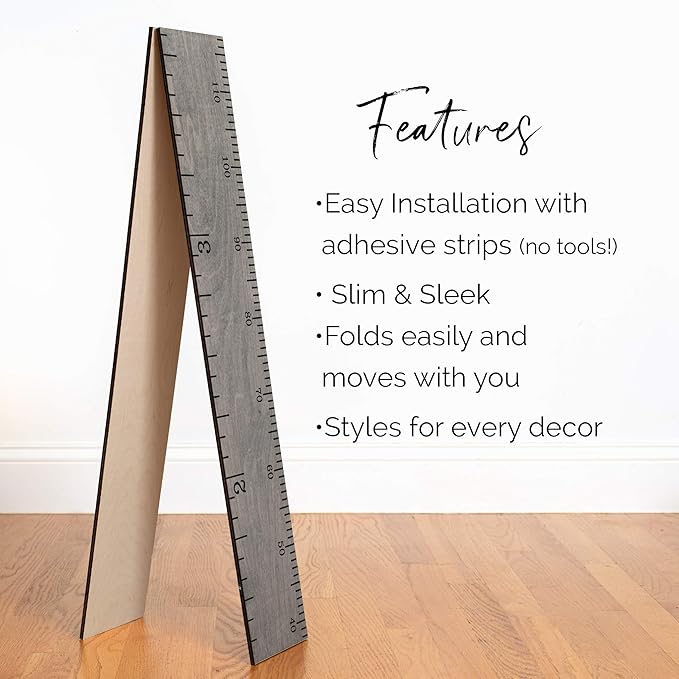 HEADWATERS STUDIO Height Ruler for Wall - Child Height Wall Chart, Height Chart for Kids Growth Chart for Wall Growth Chart Wood, Wooden Growth Chart for Wall - Gray w/Inches - 63"x5.75"