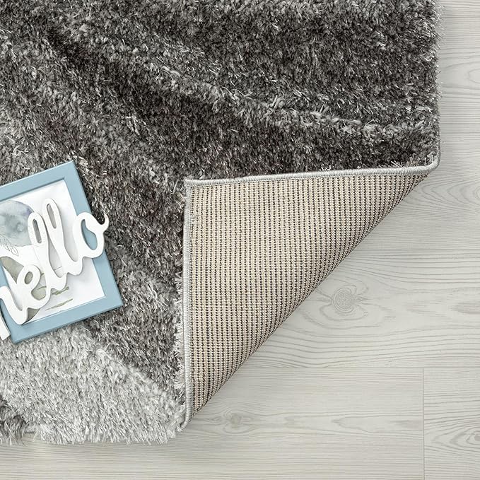 LUXE WEAVERS Lantanas Collection 7070 Grey 8x10 Modern Shag Geometric Area Rug