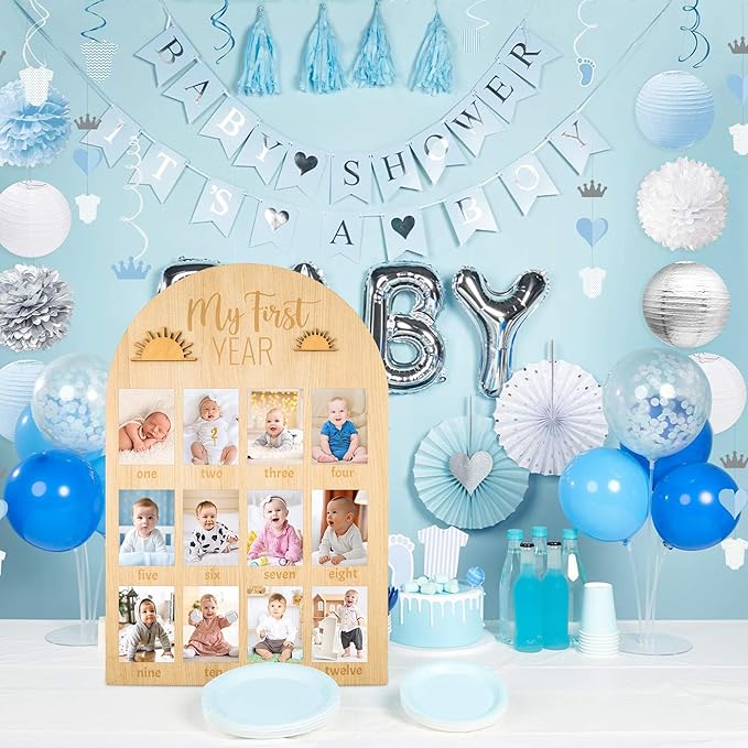 R HORSE My First Year Photo Display Wood Board - Fits 2 x 3 Inch Photo, 3D Boho Sun Baby's First Year Picture Frame 12 Months Milestone Board Baby Keepsake Birthday Nursery Decor Gift for Boy Girl