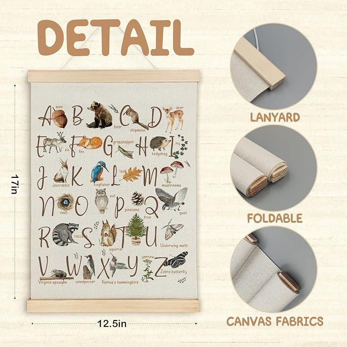 SereneHanctuary Alphabet Number Nursery Wall Art,Classroom Wall Decor, Animal Botanical ABC Numbers 1-10 Educational Poster Hanger Frame for Kids Room Classroom Decor,12x16 Inches Set of 2