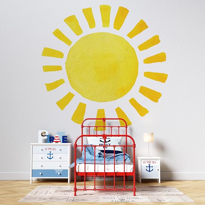 Watercolor Rainbow, Sun, Polka Dots Wall Decal for Kids Room, Nursery, Baby Room Decor, Polka Dots Mural, Rainbow Wallpaper (Sun, XXLarge)