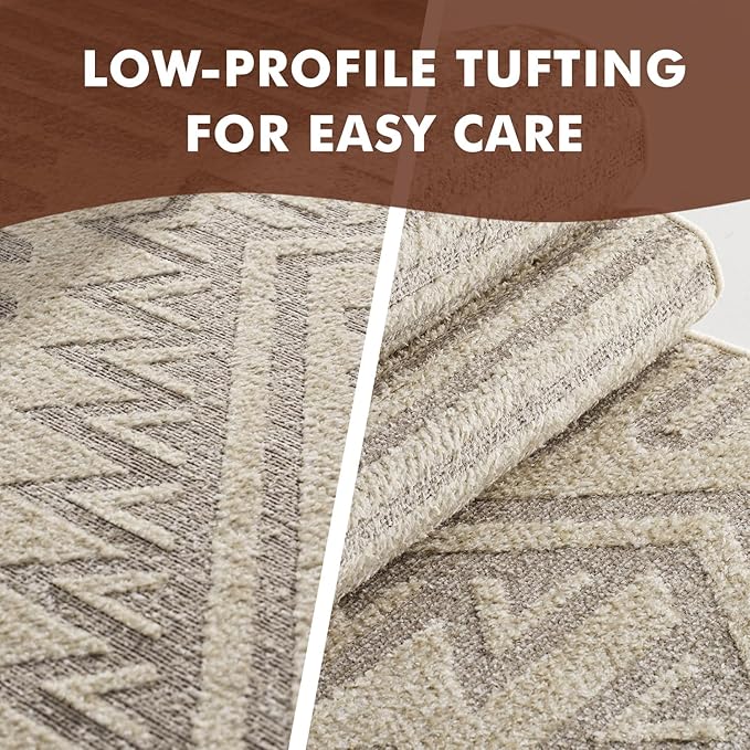 Boho Beige 2x6 ft Runner Textured Tufted Rugs for Hallway Kitchen Bedroom Entryway Long Non Slip-Carpet Washable Cream Neutral Modern Geometric Moroccan Aztec Rug
