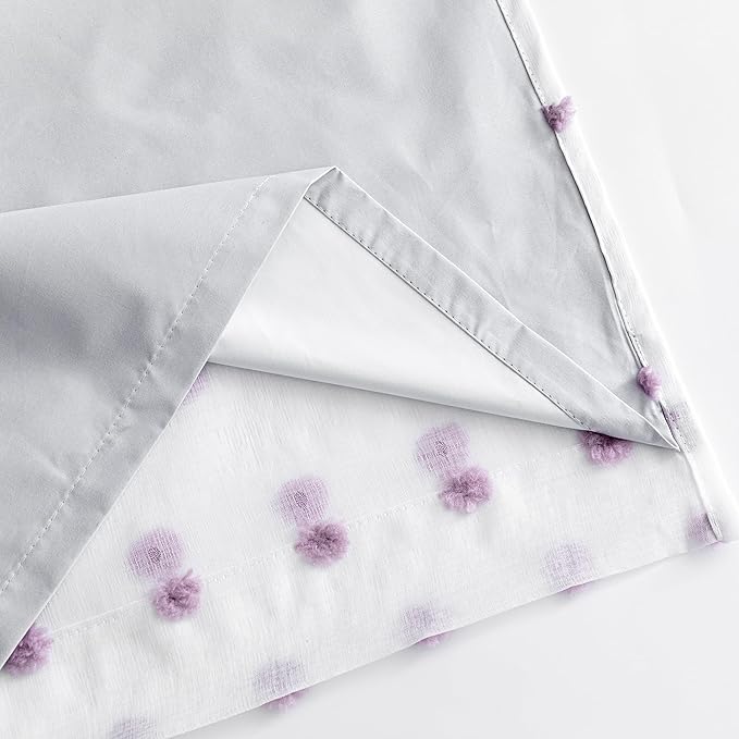 MYSKY HOME 100% Blackout Curtains for Girls Bedroom 80 Inches Long Total Light Blocking Curtains for Living Room 2 Panels Grommet Room Darkening Window Drapes with Purple Pom Pom Sheer 52W x 80L