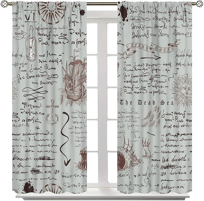 Nautical Theme Window Curtains,Pirate Sailboat Curtains for Bedroom,Starfish Print Draperies for Living Room,Ocean Window Treatment Curtains Set 2 Panels,63x63 Inches