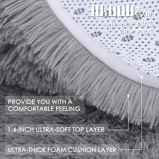 OLANLY 5x7 Machine Washable Large Area Rugs for Living Room, Bedroom, Soft Fluffy Shaggy Bedside Rug, Indoor Floor Carpet for Kids Girls and Boys, Dorms, Nursery, Home Decor Aesthetic, Light Grey