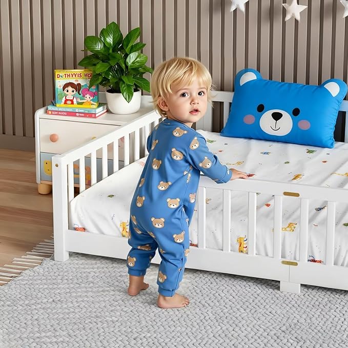 LLS Queen Floor Bed for Kids Toddlers, Solid Wood Multifunctional Montessori Bed Frame with Safety Guardrails, Without Door, Easy Assemble,White