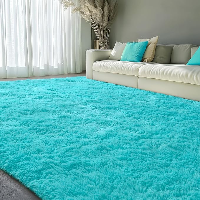 EVOIONOS 6x9 Washable Large Area Rug for Living Room, Fluffy Shag Rug for Bedroom, Ultra Soft Plush Non Slip Indoor Floor Bedside Nursery Kids Girls Room Dorm Carpet, Home Decor Aesthetic, Teal Blue