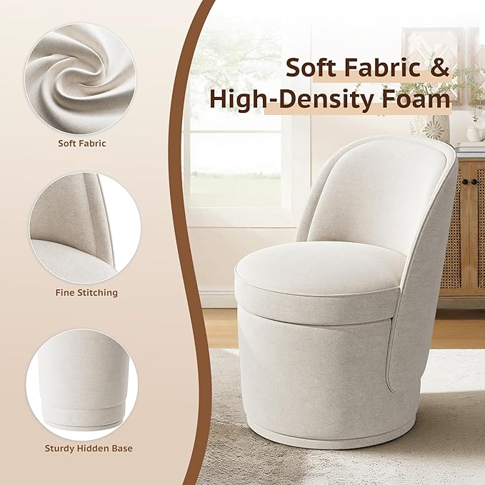 Swivel Accent Chair Set of 2, 360° Swivel Round Chair with Hidden Storage, Modern Small Barrel Armchair for Living Room/Bedroom, Beige