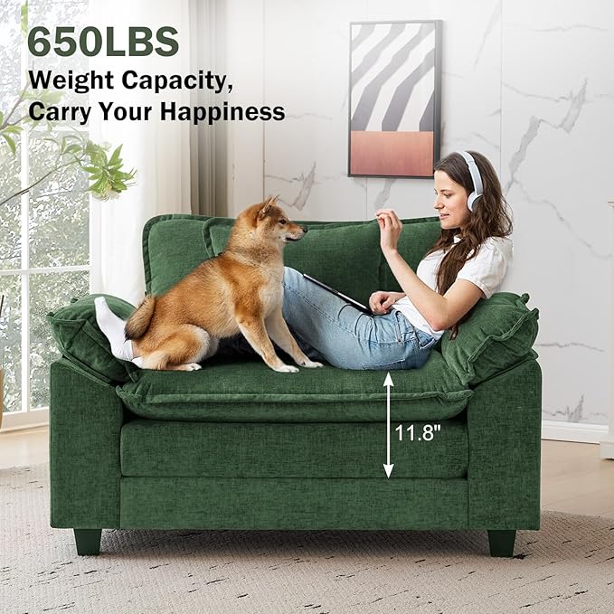 CDCASA Oversized Accent Chair, Chenille Comfy Cloud Sofa Chair with Large Seat and Upholstered Armrests, Modern Extra Wide Armchair Reading Chairs for Bedroom, Living Room,Set of 2,Green