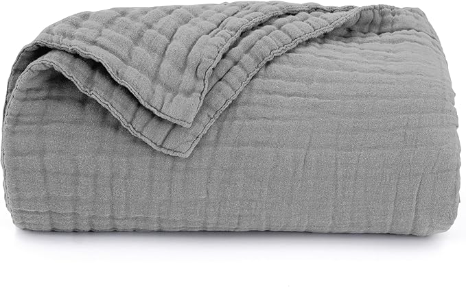 Love's cabin 6 Layer 100% Cotton Muslin Blanket, 90"x90" Muslin Blanket Queen for Couch Bed, Lightweight and Breathable Cotton Gauze for Adult, Medium Grey