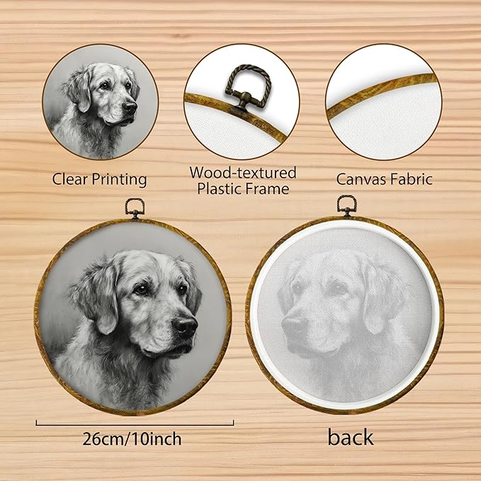 Hiuwevt Vintage Golden Retriever Round Wall Art Decor, Golden Retriever Gifts for Women Framed Canvas Prints, Dog Round Wall Hanging Decor for Home Bedroom Living Room Decorations, 10x10 Inches