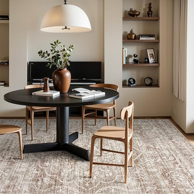 Lahome Neutral Living Room Rugs 8x10,Large Washable Rugs for Bedroom,Non-Slip Soft Bedroom Rug 8x10 Under Bed, Boho Vintage Farmhouse Carpet for Dining Room Table Office (Taupe/Beige,8'x10')