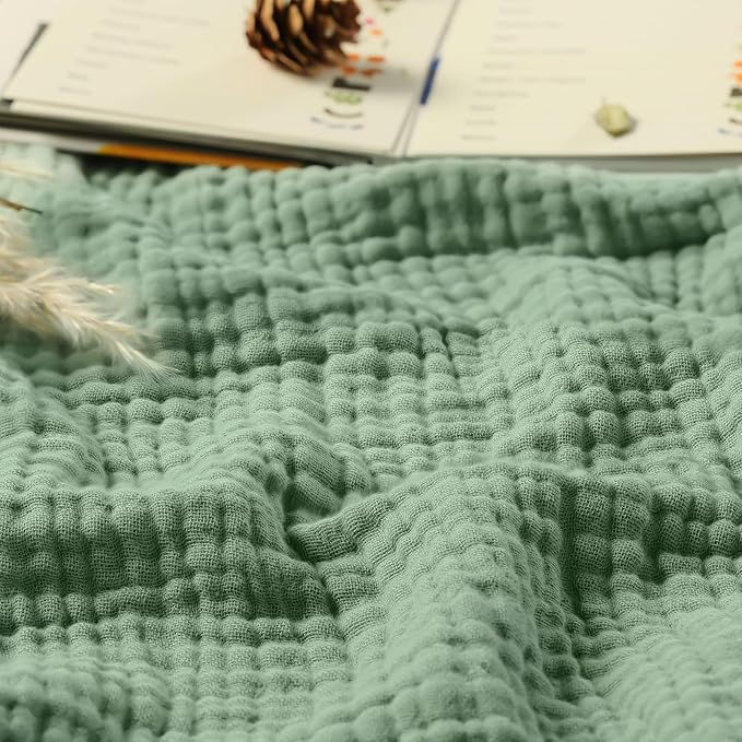 100% Cotton Muslin Blanket Queen Size 90" x 90" for Bed Couch Summer Gauze Blanket for Adults Lightweight and Breathable Dark Green