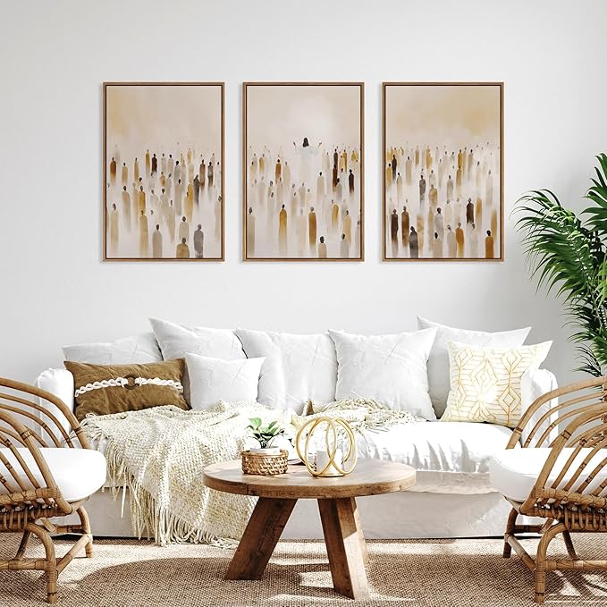 HLNIUC Jesus Feeds The 5000 Easter Christian Wall Art Set of 3, Minimalist Canvas Wall Decor, Bible Scripture 16"x24" Framed Art, Abstract Religious Prints for Living Room, Bedroom, Church