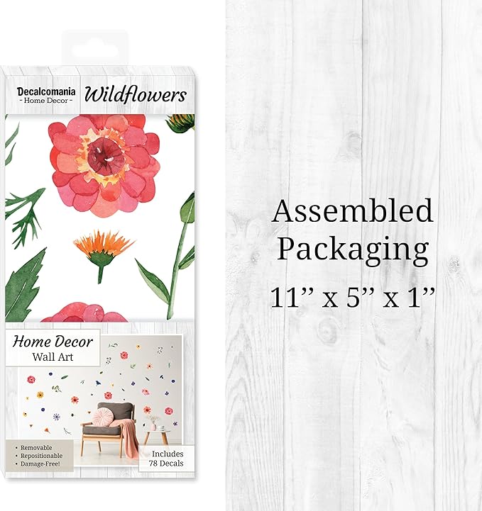 Decalcomania Wildflower Wall Decals - Set of 78 Flower Wall Stickers for Nursery Bedroom Bathroom Classroom Living Room Removable Peel and Stick Indoor Decor