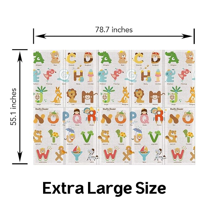 Baby Foldable Play Mat for Baby - Hello Bear ABC Design Floor Mats design - Perfect Tummy Time Mat & Nursery Rug - Portable Playroom Rug, Double-Sided, Waterproof, Made in Korea - Large 79" x 55"