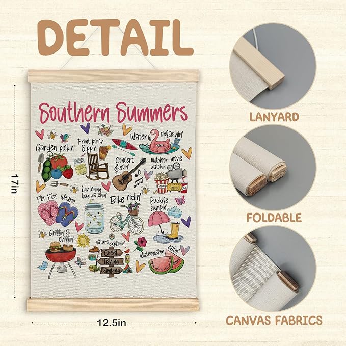 SereneHanctuary Southern Summers Wall Art,Funny Summer Wall Decor,Summer Vibes Poster Hanger Frame for Office Home Decor,12X16Inches