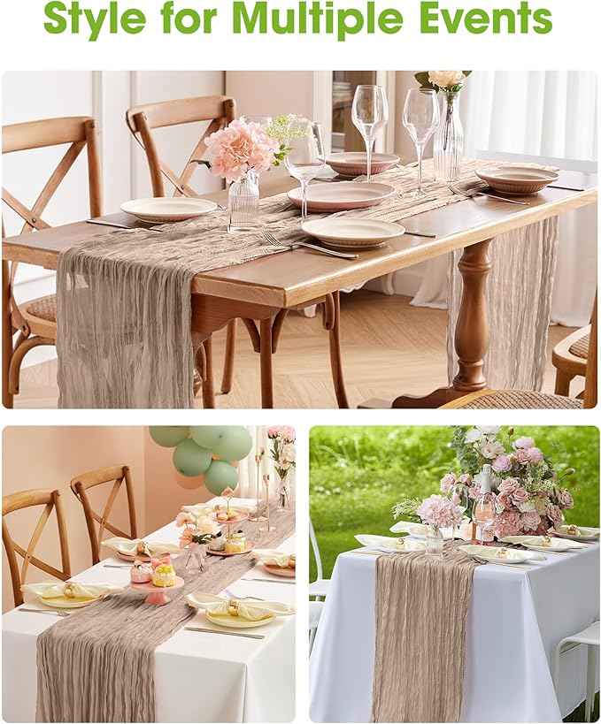 Pureegg 2-Pack Cheese Cloths Table Runner, 120'' Boho Table Cloth Decorations for Party, Baby Shower, Wedding and Farmhouse, Fabric Room Decor, Nude