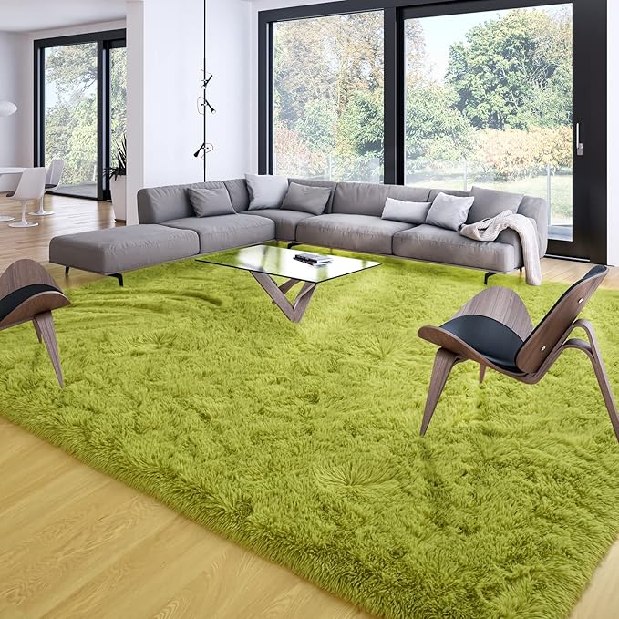 Merelax Soft Modern Indoor Shaggy Area Rug for Bedroom Livingroom Dorm Kids Room Home Decorative, Non-Slip Plush Fluffy Furry Fur Rugs Comfy Nursery Accent Floor Carpet 8x10 Feet, Green