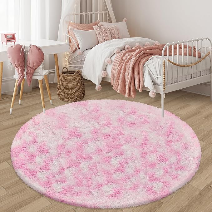 6 ft Large Fluffy Round Rug for Girls Bedroom,Soft Shaggy Pink Rugs Plush Fuzzy Circle Area Rug for Living Room Cute Kids Playroom Room Baby Toddler Nursery Colorful Home Decor Aesthetic