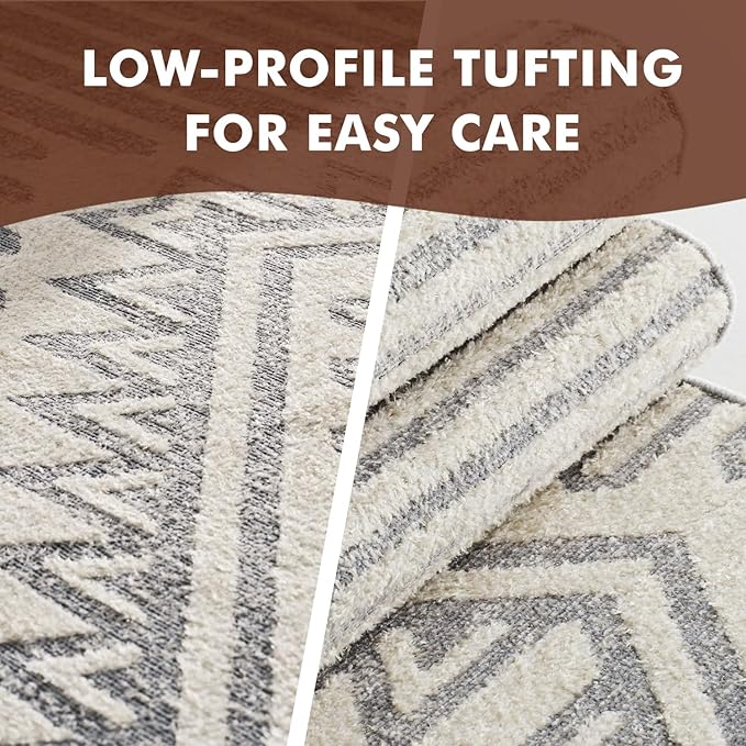 Silver Grey Boho 2x8 ft Runner Textured Tufted Rugs for Hallway Kitchen Bedroom Entryway Long Non Slip-Carpet Washable Neutral Modern Geometric Moroccan Aztec Rug