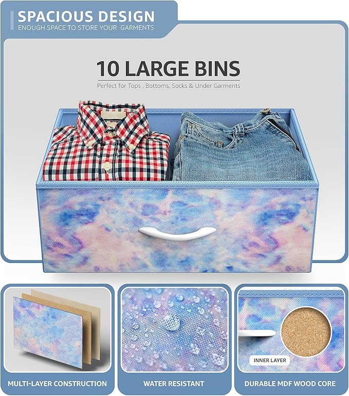 Sorbus Kids Dresser with 10 Drawers - Storage Unit Organizer Chest for Clothes - Bedroom, Kids Room, Nursery, & Closet - Steel Frame, Wood Top & Handles, and Easy Pull Fabric Bins