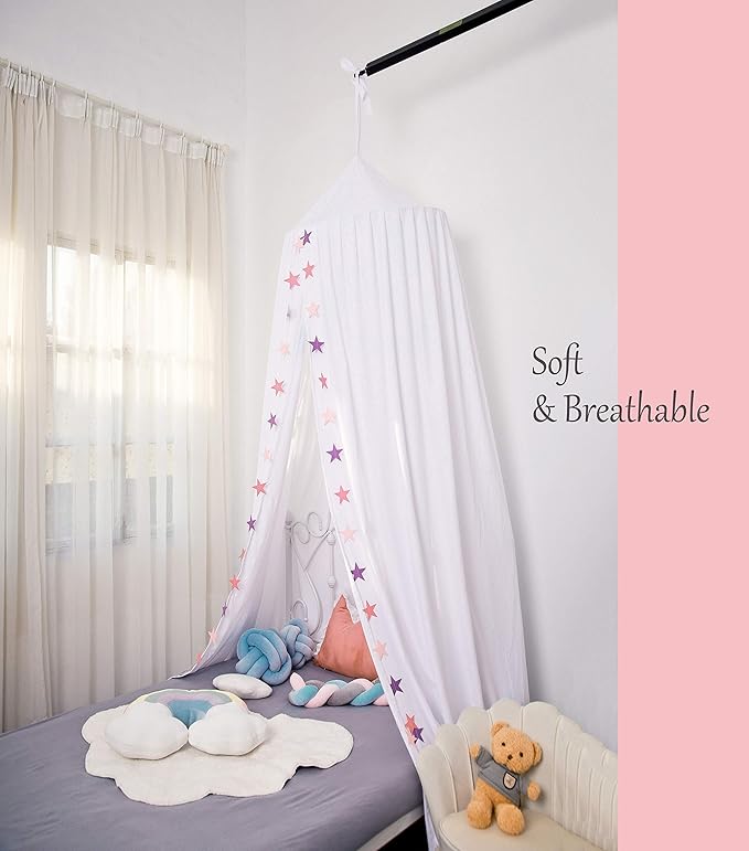 Extra Large Kids Bed Canopy for Girls Boys Bedroom Decor, Crib Nursery Hanging Light Blocking Reading Nook (Pure White)
