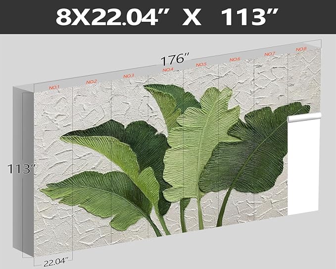 XMPMBM-Hand-Painted Banana Leaf Art Fabric Wallpaper Graffiti Green Leaf Living Room Bedroom Bathroom Wall Mural-W 176" X H 113"(138 Square Foot)