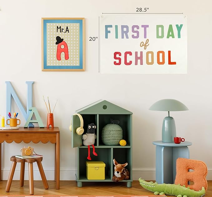 First Day of School-Classroom Boho Rectangular Banner Flag Pennant Wall Decor Gift for Boy Girl Kid Teen,Classrooms Nursery Playroom Reading Room Bedroom Decor-Birthday Christmas Gift