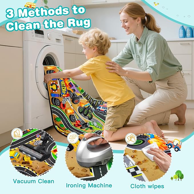 Kids Rug, 5x7 FT Non-Slip Monster Truck Play Rug, Extra Thick (0.4in), Educational LearningTraffic Road Car Carpet for Nursery, Classroom, Playroom & Bedroom