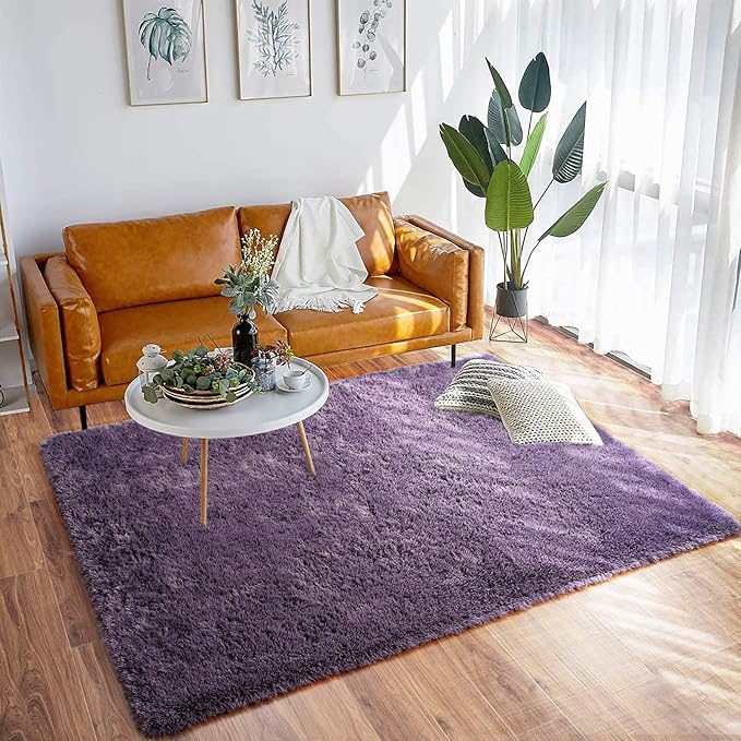 Merelax Soft Modern Indoor Large Shaggy Rug for Bedroom Livingroom Dorm Kids Room Home Decorative, Non-Slip Plush Fluffy Furry Fur Area Rugs Comfy Nursery Accent Floor Carpet 3 X 5 Feet, Grey-Purple