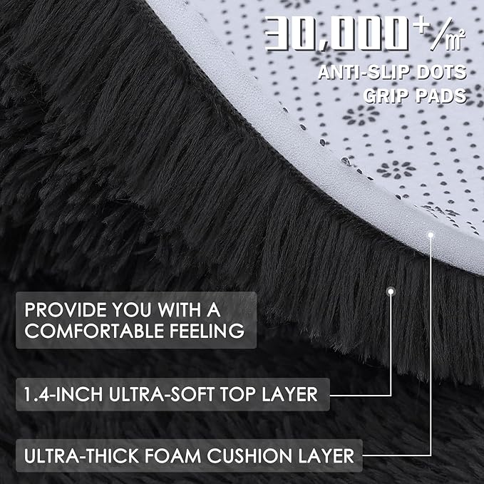 OLANLY 8x10 Machine Washable Large Area Rugs for Living Room, Bedroom, Soft Fluffy Shaggy Bedside Rug, Indoor Floor Carpet for Kids Girls and Boys, Dorms, Nursery, Home Decor Aesthetic, Black