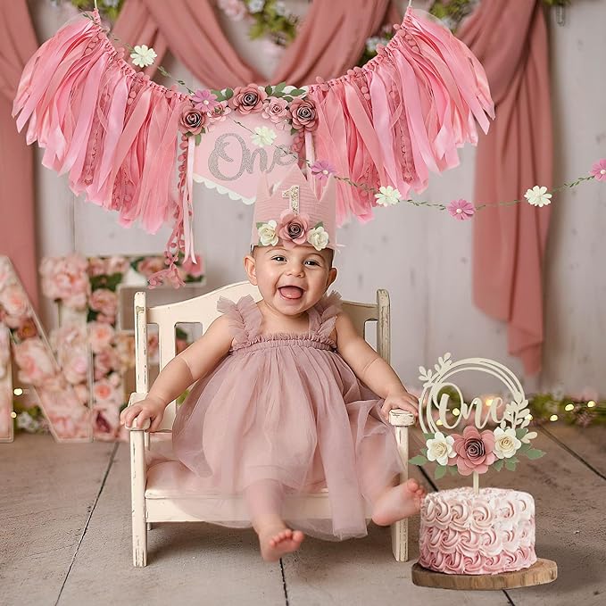 Wildflower 1st High Chair Banner Birthday Party Decorations For Girl Flower One 1st Birthday Decoration