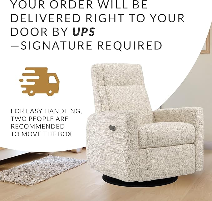 Jaymar Nelly Modern Nursery Chair Glider Recliner with 180° Swivel - Cozy Motorized Reclining Nursing Chair with USB Ports, Gentle Motion, Hybrid Memory Foam, Lumbar Support (Sand/Puppy Fabric)